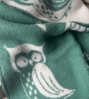 Wiegdeken wol - uil bosgroen
