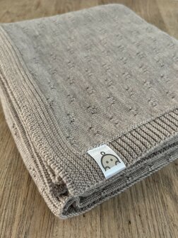 Beige - Merino wollen wieg- en omslagdeken - 80x100 cm - gebreid