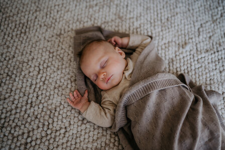 Beige - Merino wollen wieg- en omslagdeken - 80x100 cm - gebreid