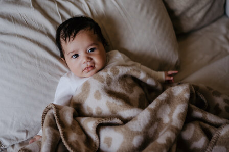 Ledikantdeken wol - panter - creme &amp; beige