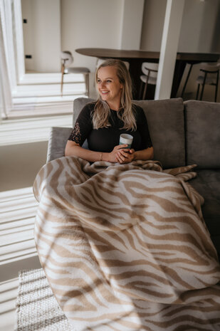 Wollen deken / plaid groot - Zebra beige