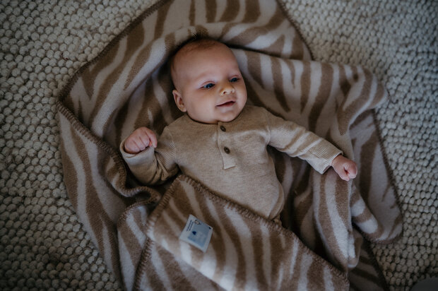 Wiegdeken wol - Zebra creme & beige