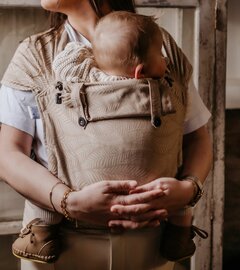 Palm taupe/beige draagzak wrap & go + baby 